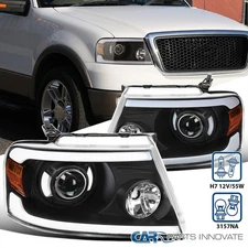 Black Fits 2004-2008 Ford F150 Lincoln Mark LT LED Bar Projector Headlights Lamp