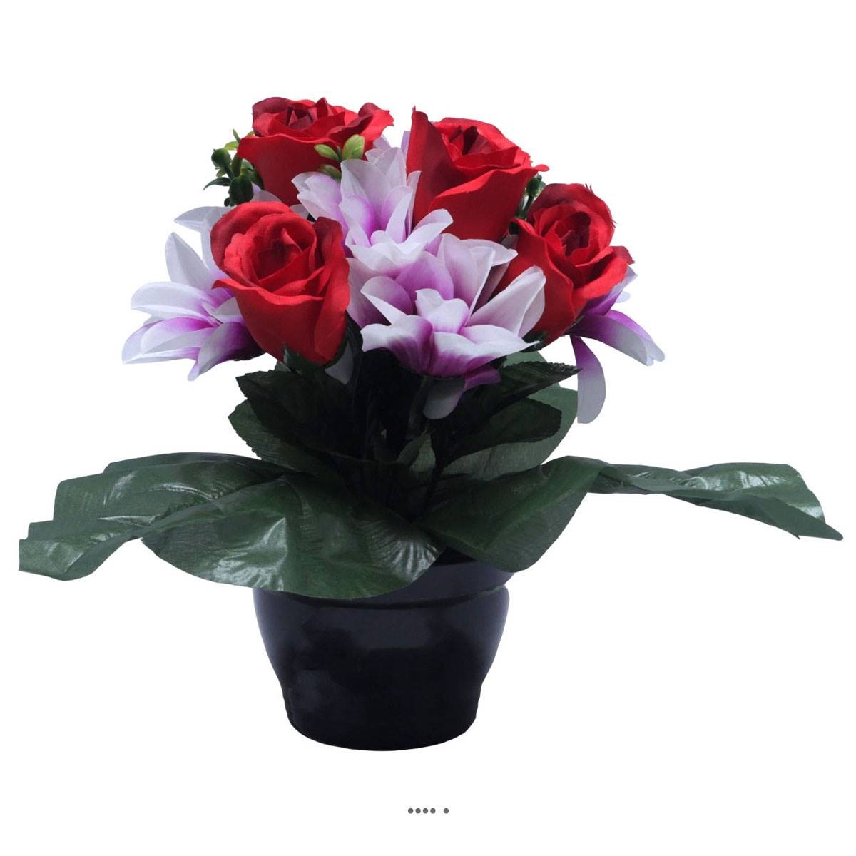 Pot pour tombe de roses artificielles extérieur résistant aux UV rouge blanc pour cimetière