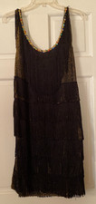 California Costume Collections Flapper Dress Adult L Gold w/Black Fringe Women's