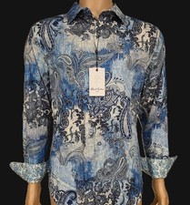 NWT 238 ROBERT GRAHAM PATMOS BLUE PAISLEY DENUM PRINT COTTON SHIRT M