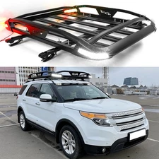 For Ford Explorer 50" Roof Rack Top Cargo Carrier Basket W/ Led Lights +Crossbar