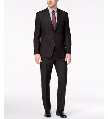 $395 NEW ANDREW MARC NEW YORK Mens 40R Solid Black 2 Piece Suit With Pants 33x32