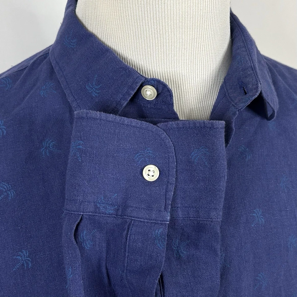 Camisa Bonobos grande slim fit 100% linho azul floral palmeira botão frontal - Imagem 4 de 4