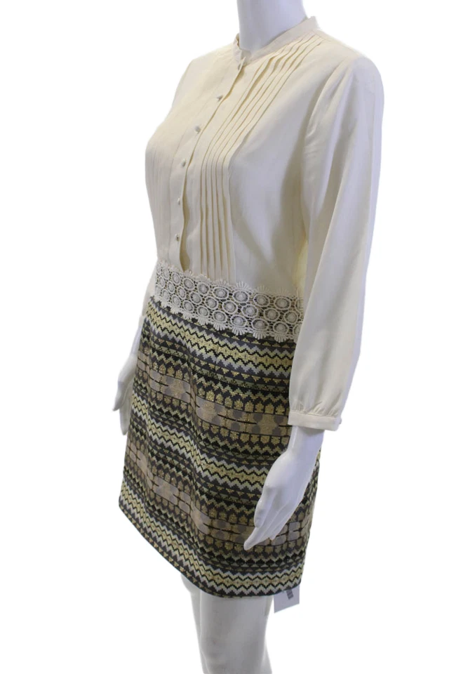 Vestido Camisa Kensie Mujer Beige Cambio Cuello Alto Manga Larga Geométrico Talla S Foto 2 de 4