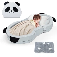 Foldable Toddler Travel Bed Portable Panda Floor Bed for Kids W/ Washable Cover