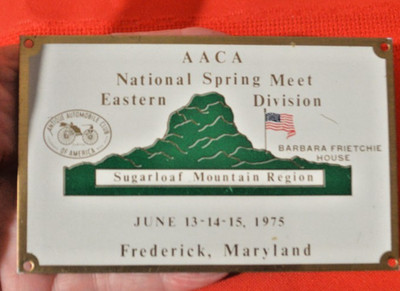 AACA Natl Spring Meet 1975 Eastern Sugarloaf Mountain Region Frederick MD Plaque