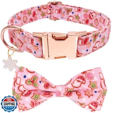 Faygarsle Pink Dog Collar Christmas Design with Bow Metal Buckle Santa Claus 