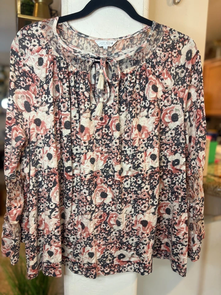 Blusa campesina BOHO de manga larga floral de Lucky Brand para mujer talla 2XL Foto 2 de 4