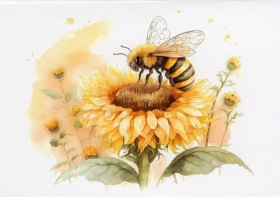 Grußkarte * Doppelkarte * Natur, Insekten * Biene auf einer Blume, Aquarell