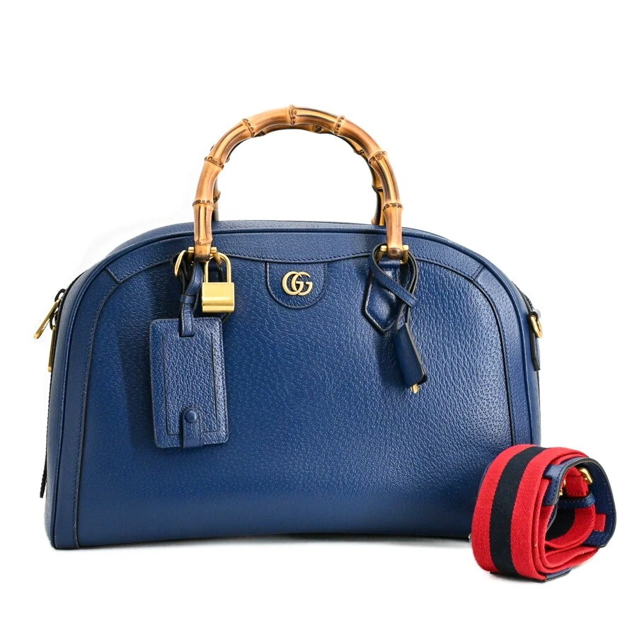 AUTH GUCCI DIANA MEDIUM SAC DE SPORT BOSTON 705373 BLEU UNISEXE CUIR GAUFRÉ/GP