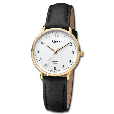 Regent Damen Armbanduhr Analog Lederarmband schwarz URGM2307