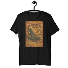Vintage Rodeo Poster Cowboy Bull Riding Western Graphic Tee Retro