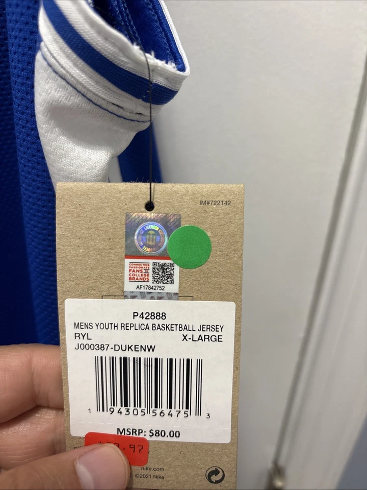 Zion Williamson Duke Blue Devils Nike Youth Basketball Jersey Size XL NWT - Image 4 of 4