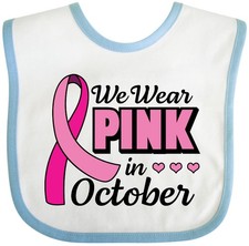 Inktastic Breast Cancer Awareness We Wear Pink In October Baby Bib Ribbon Hearts