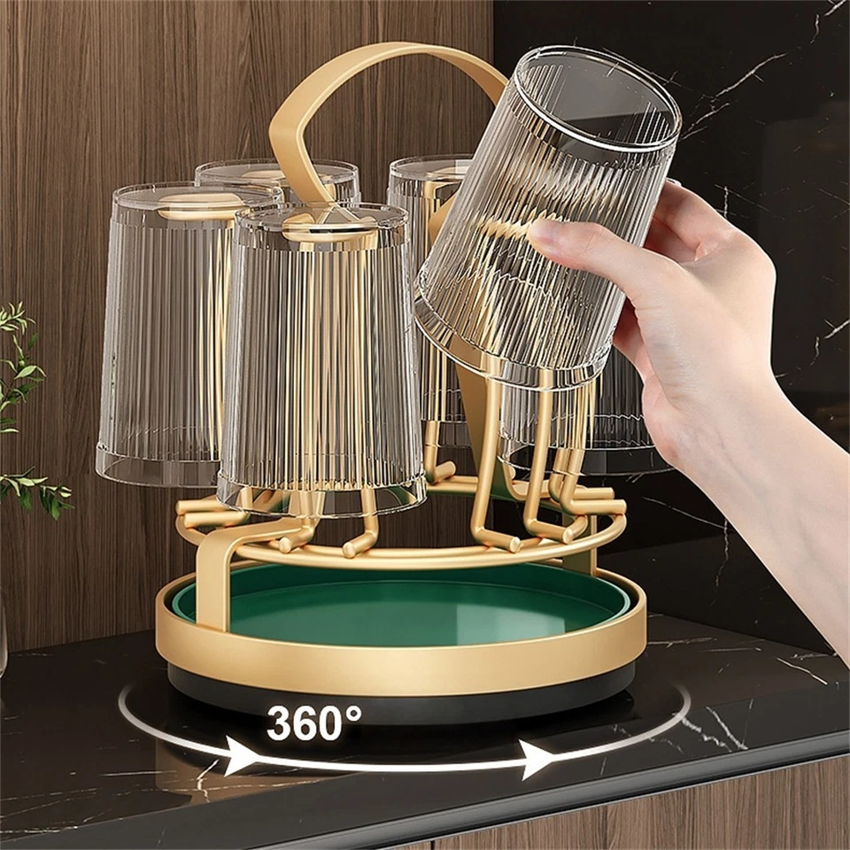 Estante para copas de vino 6 ganchos giratorio de metal que ahorra espacio para mostrador de cocina Foto 4 de 4