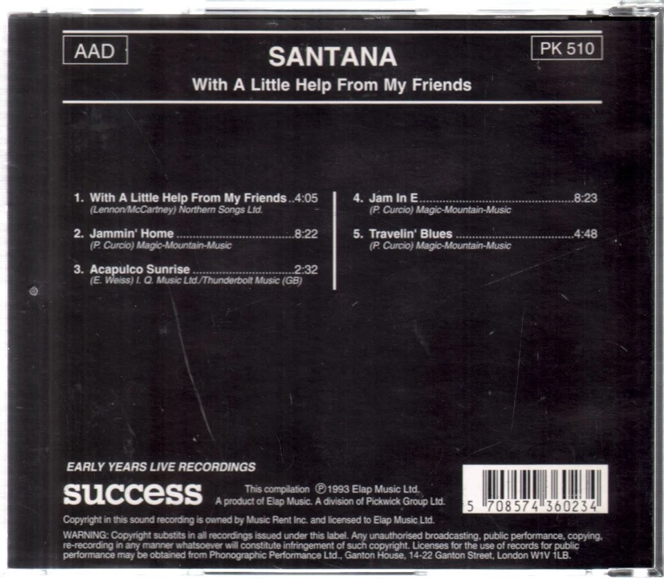 Santana With A Little Help From My Friends CD Europe Success 1993 16023CD - Image 2 of 2
