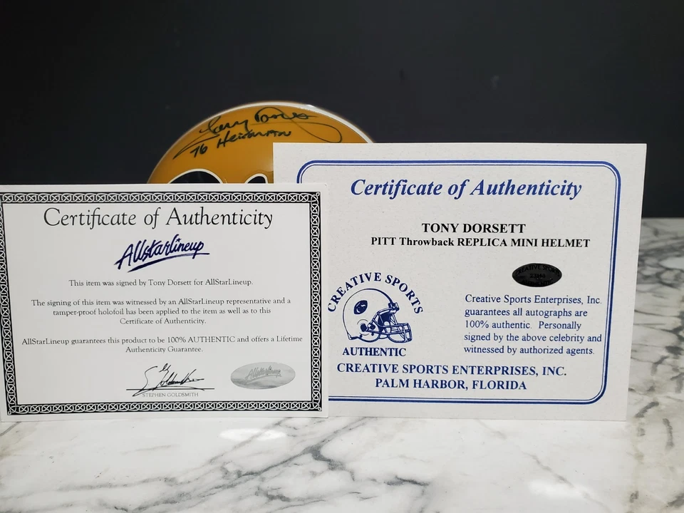 TONY DORSETT SIGNED PITT PANTHERS TB MINI HELMET "76 HEISMAN" w/ COA - Image 2 of 4