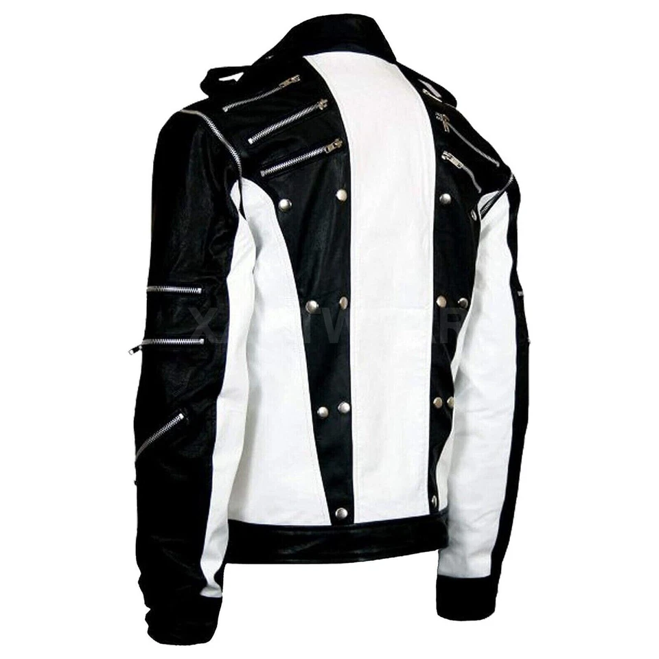 Michael Jackson MJ Thriller Black & White Singer Halloween Leather Jacket - Image 2 of 3