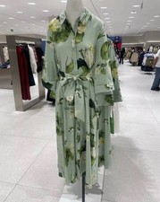 ZARA NEW WOMAN MIDI BELTED FLORAL SHIRT DRESS Size M GREEN 2183/074