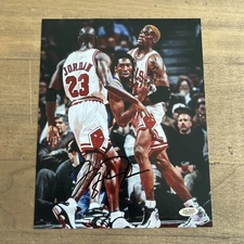 MICHAEL JORDAN AUTOGRAPHED SIGNED 8X10 COLOR PHOTO W/ KOBE AND RODMAN w/COA