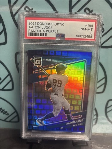 2021 Panini Donruss Optic Aaron Judge #184 Purple Pandora Prizm /99 PSA 8