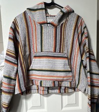 Original Senor Lopez Cropped Baja Hoodie Large Short Sleeve Striped Surf Poncho