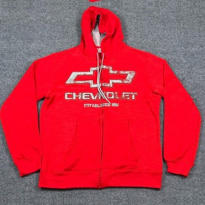 Chevy Mens M 38/40  Red Pull Zip Hoodie Full Zip Sweatshirt Americana Trucks