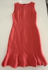 Oscar de la Renta Coral Brushed Wool Dress Size 4 USA Sleeveless Fitted To Flair