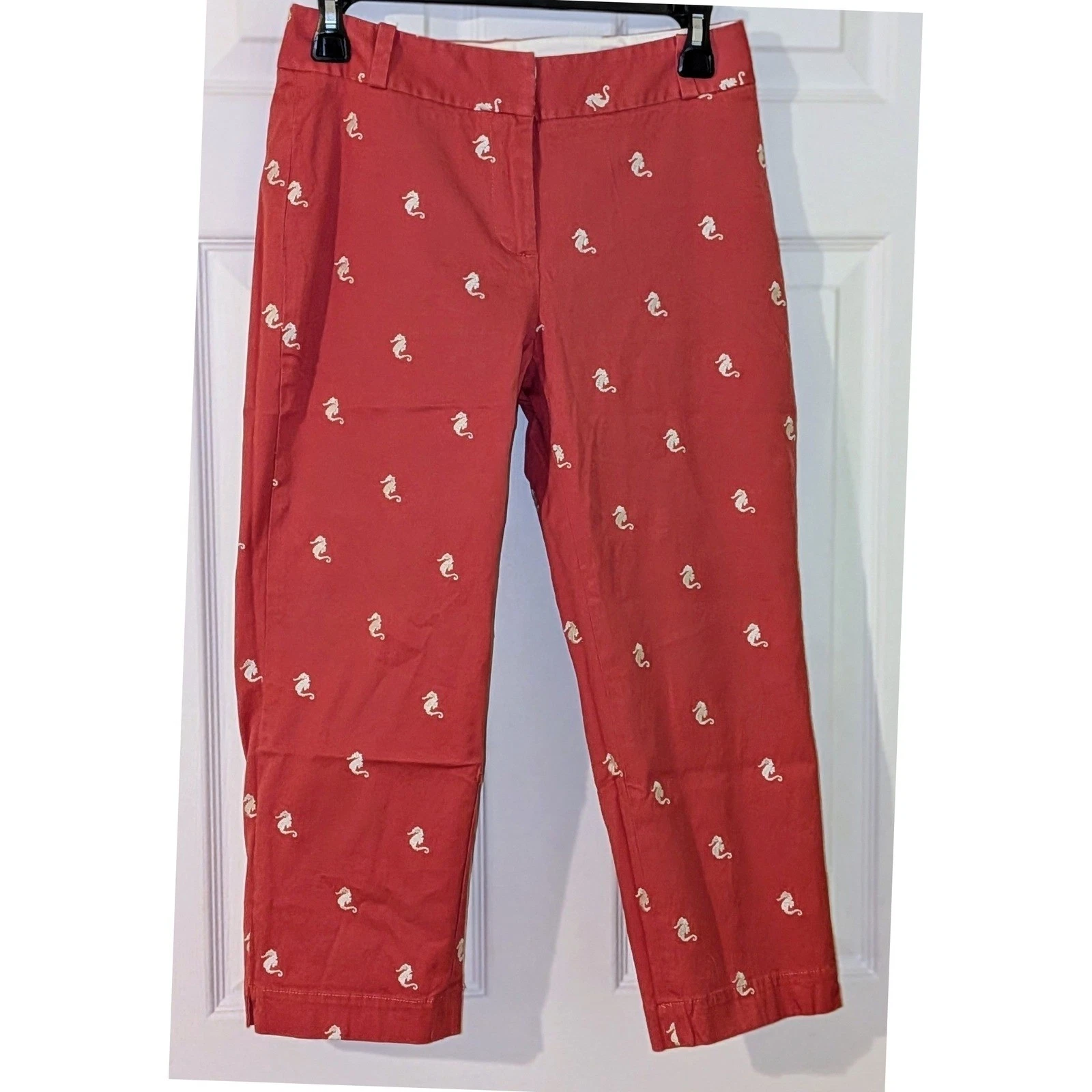 Talbots Petites Coral Heritage Seahorse Print Capri Pants Size 2P