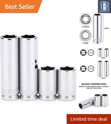 10mm Chrome Vanadium Socket Set - 4pcs, 1/4'' Drive, Mirror Finish