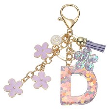 Alphabet D Tassel Cherry Blossom Initial Letter Keychain Purple, Pack of 1