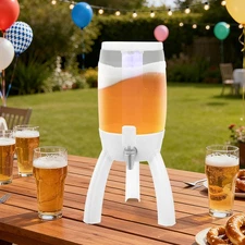 Beer Dispenser w/ Ice Tube and Spigot Drink Dispenser w/ LED Light for Bar/Party