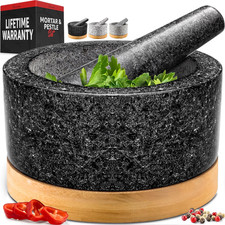 Juego de mortero y mortero PriorityChef de alta resistencia con base de bambú 4 tazas negro