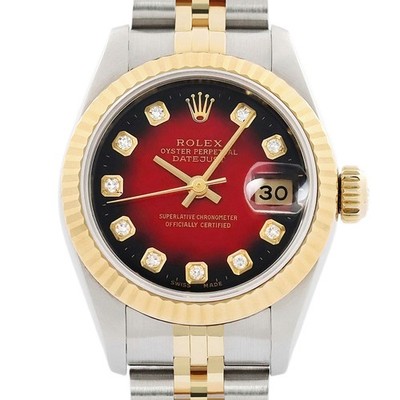 Rolex Datejust Rote Vignette Diamant Zifferblatt 18K Gelbgold & SS Uhr 69173