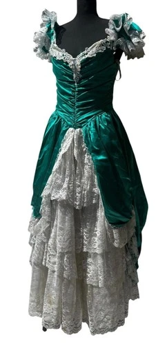 Vtg ZUM ZUM sz 9 10 S Tiered Lace 80s Marie Antoinette Costume Prom Dress AS IS