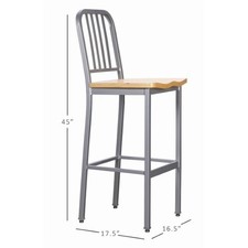 Linon Badden Commercial Grade Wood Seat Steel Frame Barstools Set of 2 in Silver