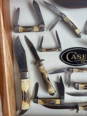 Case Stag Knife 1977 Blue Scrolled 14 Piece Set | eBay