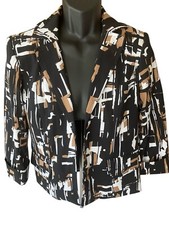 Harve Benard Open Front Blazer Women's Medium Black Tan White Lined