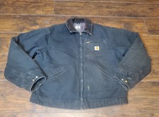 VTG USA Carhartt JB105 Black Blanket Lined Detroit Duck Chore Jacket Men's Sz 46