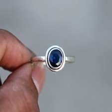 Blue Sapphire 925 Sterling Silver Handmade Statement Woman Ring All Size SH241