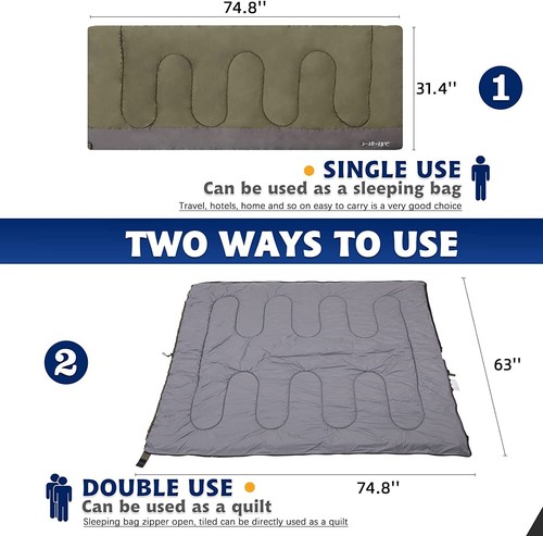 Invidual Sleeping Bag Unisex Outdoor Green 03 Season Zipper Constant Temperature - Picture 5 of 8