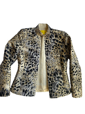 VTG FLORES &FLORES Animal print Cheetah Silk Long sleeve suit jacket Sz 6