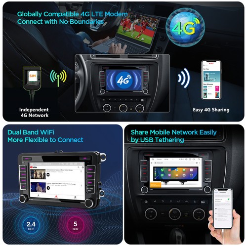 DVR+ 7" Android 13 Car Stereo CarPlay GPS Navi Radio For VW Golf Eos Passat Polo - Picture 13 of 17