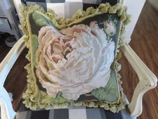 Gorgeous  French Art Nouveau Deco floral  Chic Needlepoint Pillow PINK ROSES