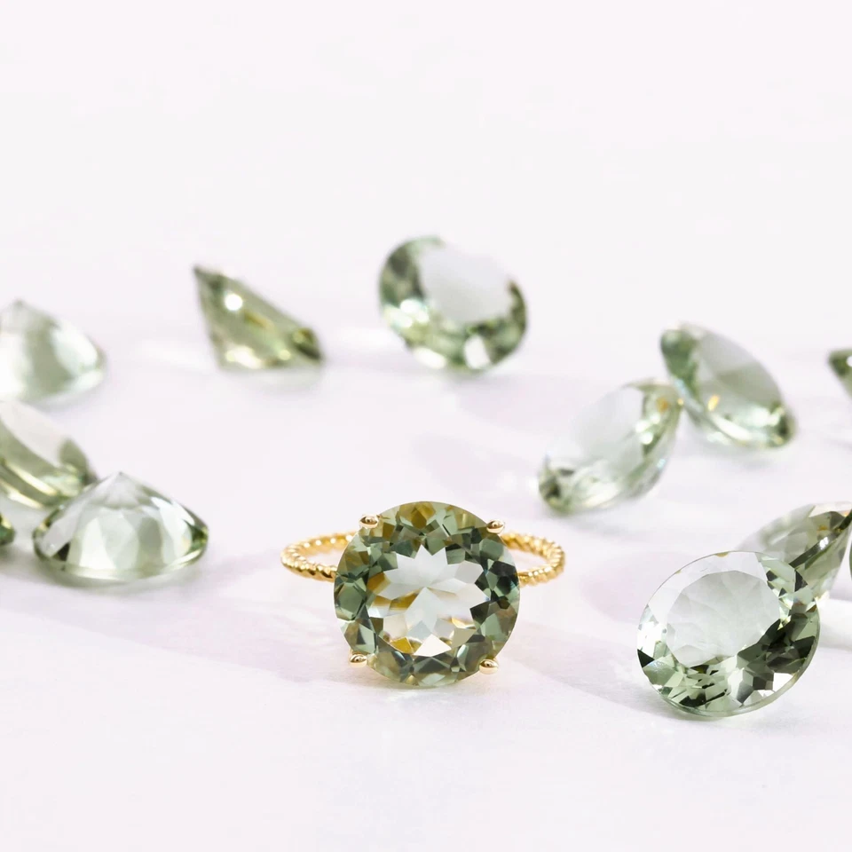 14K Solid Yellow Gold 5 Carat Natural Green Amethyst Solitaire Engagement Ring - Image 3 of 4