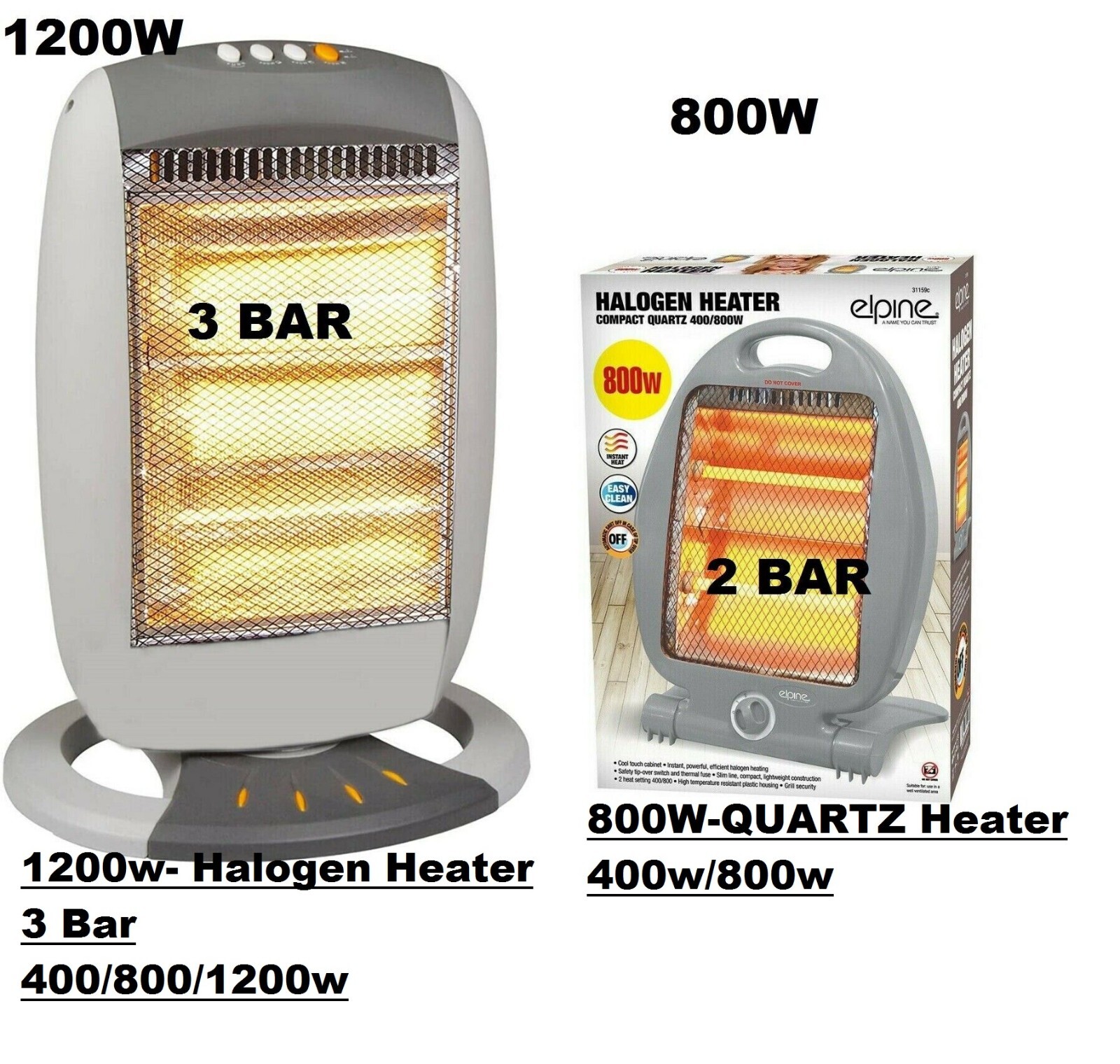 Portable Electric Halogen Heater Instant Heat Free Standing Oscillating  Quartz | eBay