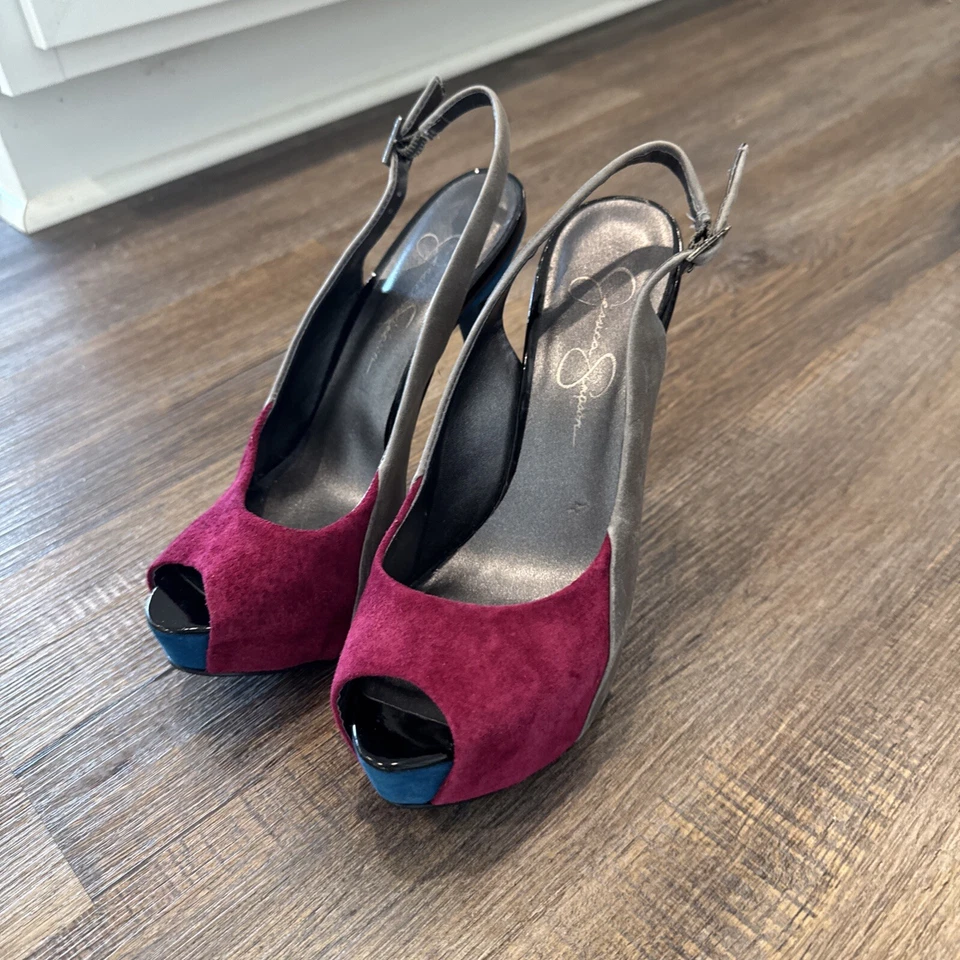 Jessica Simpson Hanson Peep Toe Cuero Corcho Tacones Cordones Rosa Talla 6.5 B Foto 3 de 4