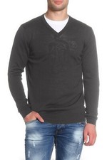 Roberto Cavalli Men's Grey Maglia Wool V-Neck Pullover Sweater 395