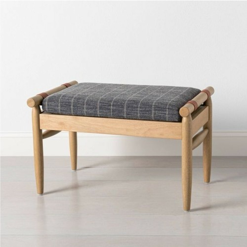 Upholstered Natural Wood Ottoman 