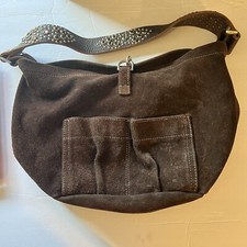 Tylie Malibu Brown Suede Hobo Bag With Pyramid Stud Accents